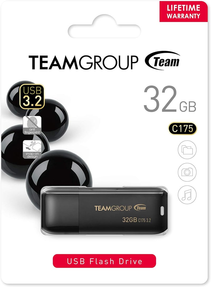 TeamGroup C175 32GB 5 حزمة USB 3.2 الجيل 1 (USB 3.1/3.0) فلاش ثومب درايف، ذاكرة تخزين بيانات خارجية متوافقة مع الكمبيوتر/اللابتوب باللون الأسود غير اللامع TC175332GB21 - Image 5